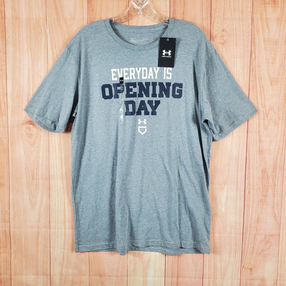 Under Armour Mens T-Shirt Large Steel Gray Everyday Is Opening Day Short‎ Sleeve